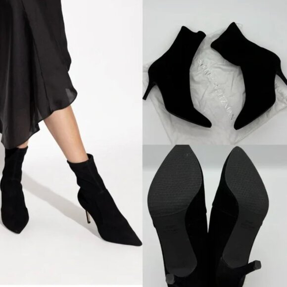 Stuart Weitzman black suede Stuart 75 stretch bootie - Picture 1 of 10